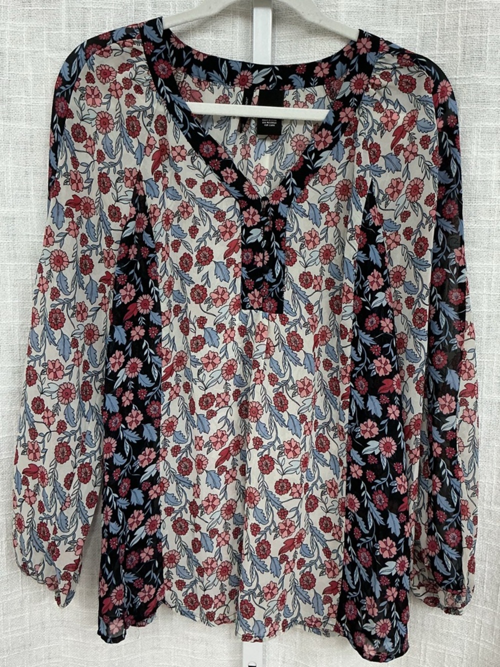 new directions Pink and Blue Floral V-Neck Blouse